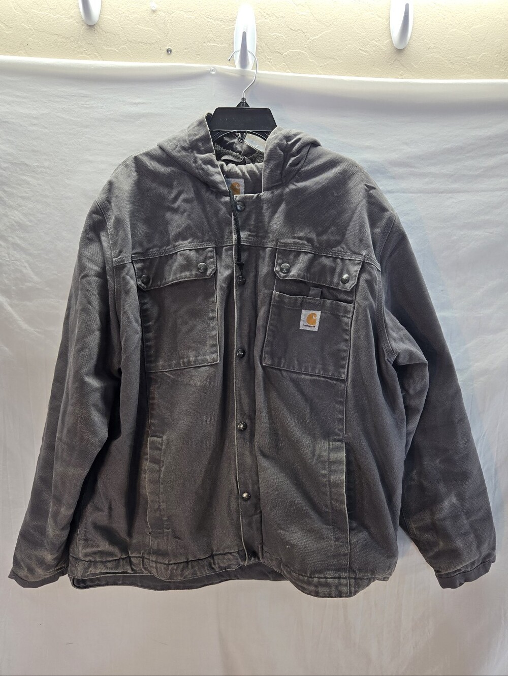 Carhartt Men's XL Gray Washed Duck Sherpa Lined Utility Jacket